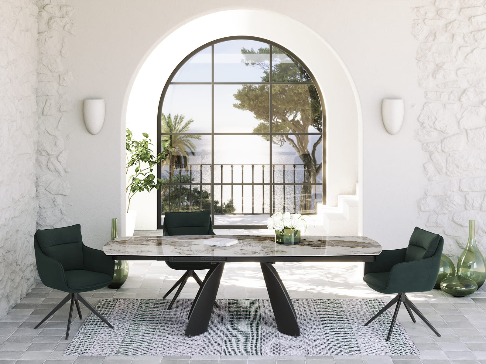 Table de repas MODENA extensible 160/240 Céramique Marbre Calcatta