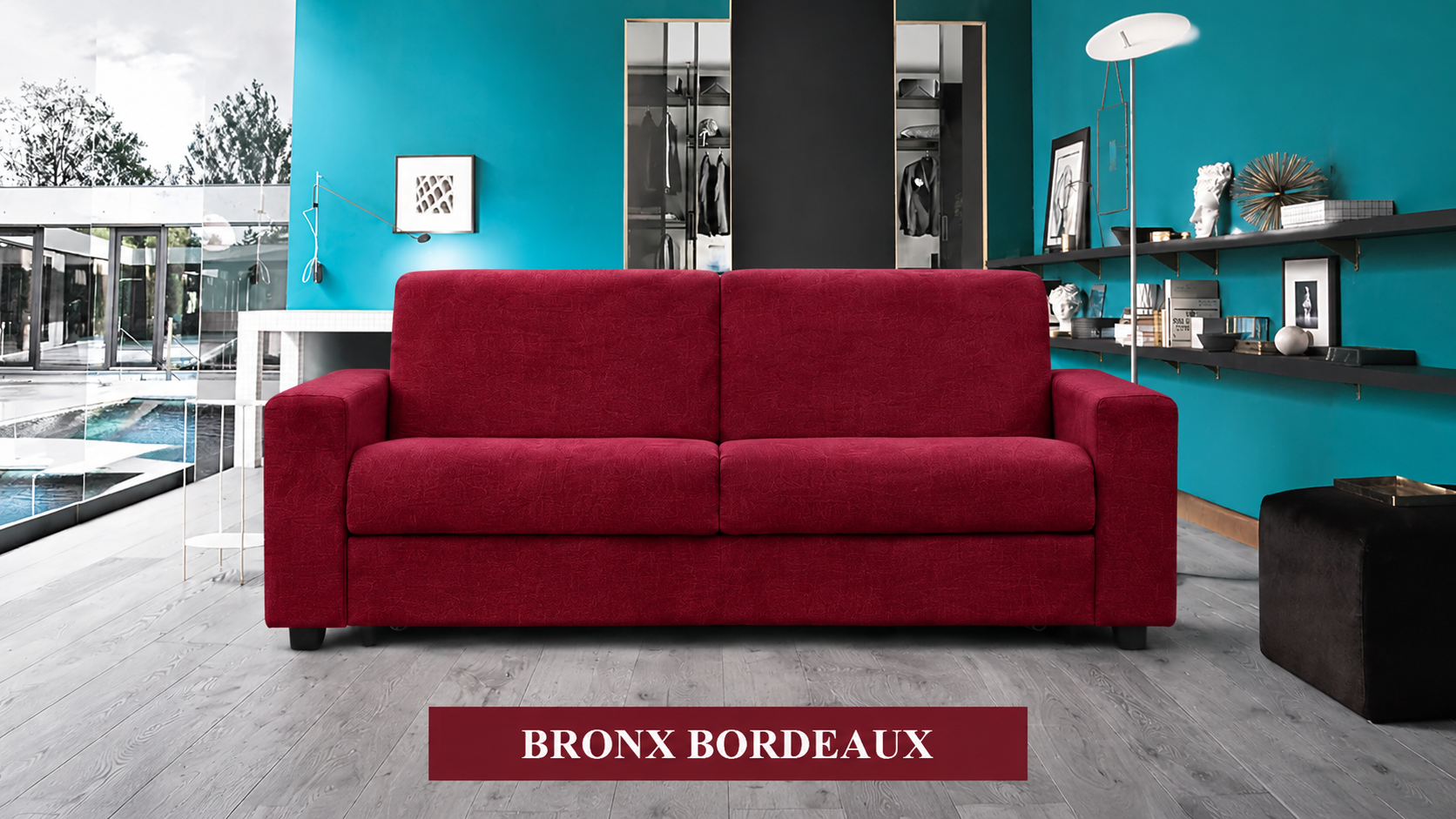 Canapé convertible COCO couchage 140 tissu — BRONX BORDEAU
