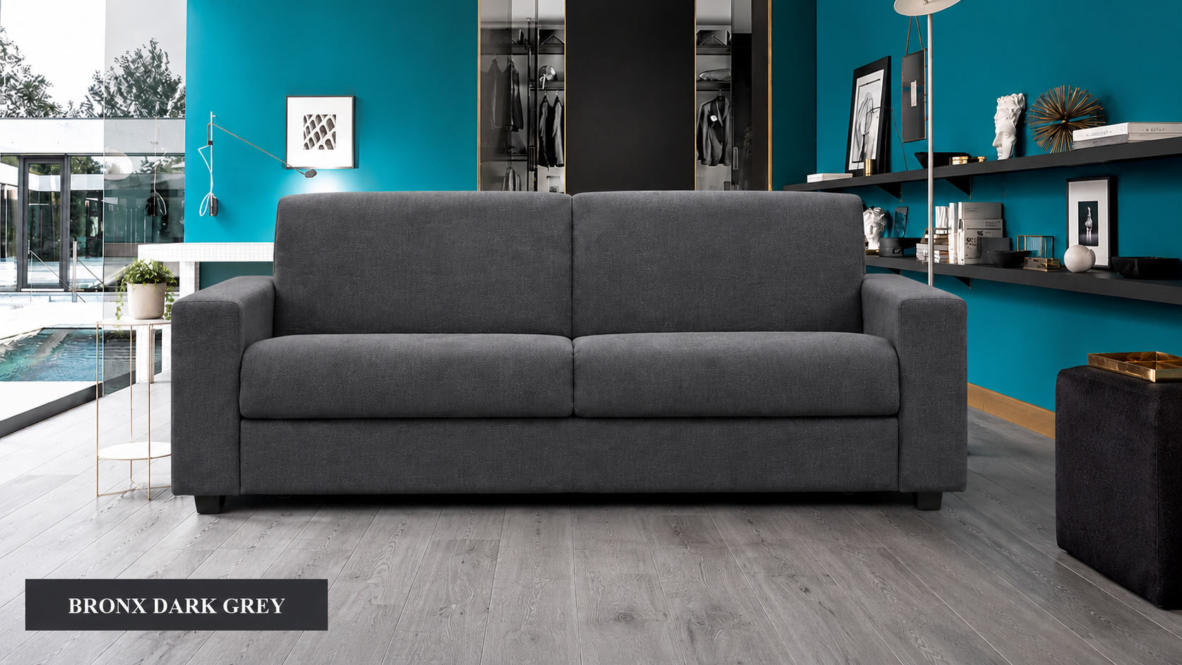 Canapé convertible COCO couchage 140 tissu — BRONX GRIS FONCÉ — miniature 2