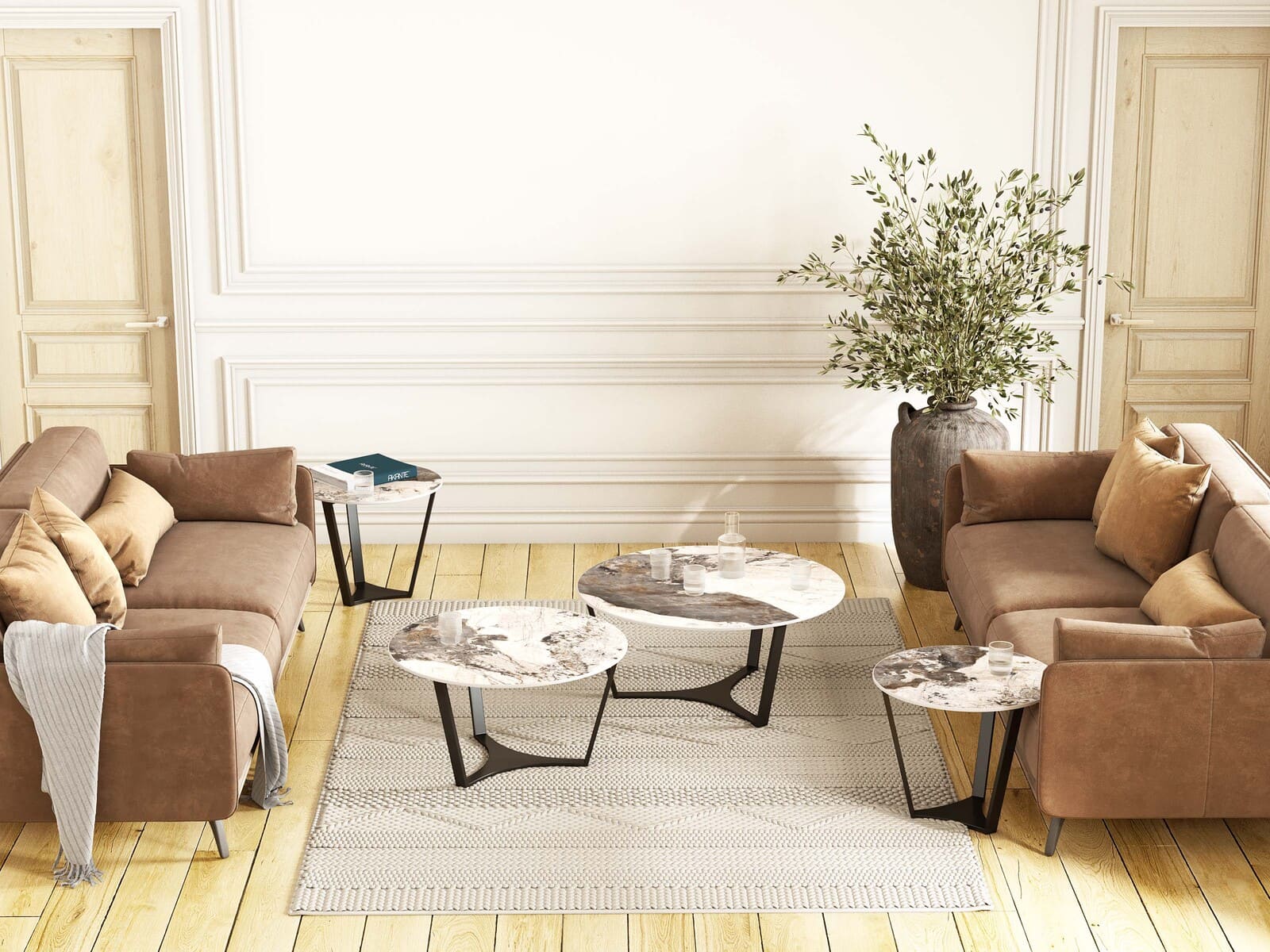 Table basse VALENTINA Ø90 Céramique Marbre Calcatta