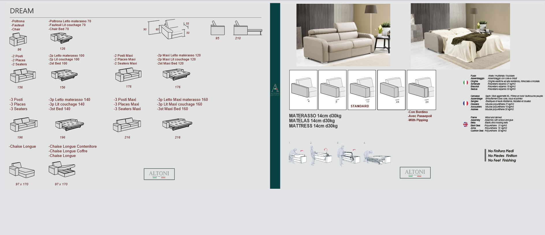 Canapé convertible DREAM 3 places couchage 140 tissu — vue grand format