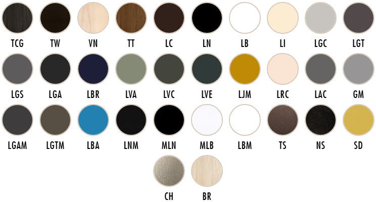 Nuancier des coloris disponibles